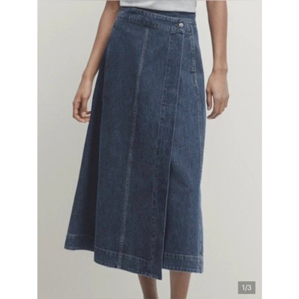 Massimo Dutti Denim Wrap Skirt Women's 12 Maxi Wrap Jean Skirt Blue Dark Wash